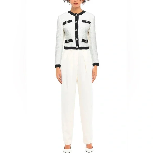 KAOS Made in Italy Black & White Tweed Jacket Rhinestone Buttons Parisian Style - Picture 2 of 11